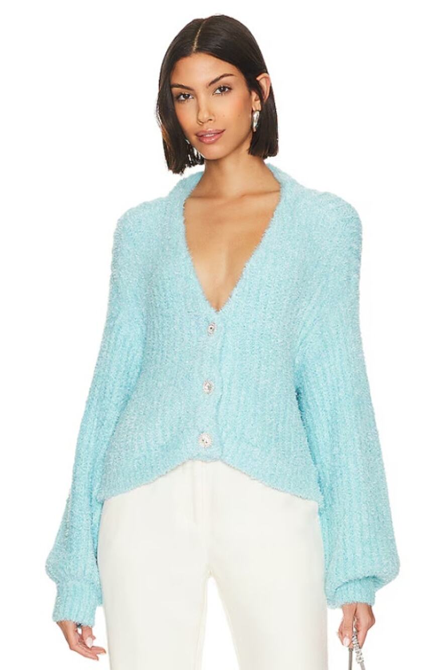 SHOW ME YOUR MUMU Women's Clemmie Cardigan XL Highlighter Blue Jewels NWT